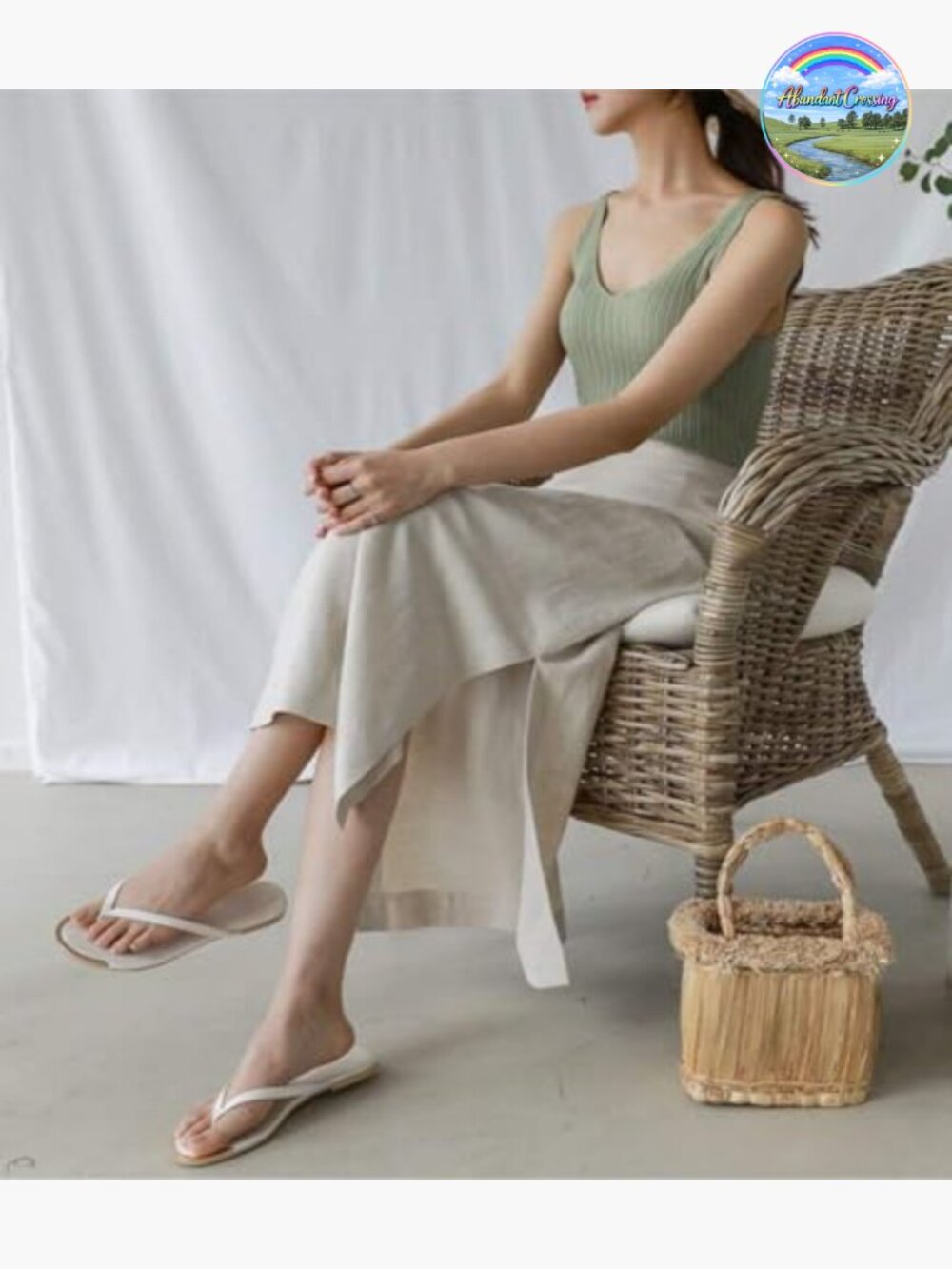 High Waisted Straight Cotton Linen Long Skirt with Slit - Picture 4 of 6